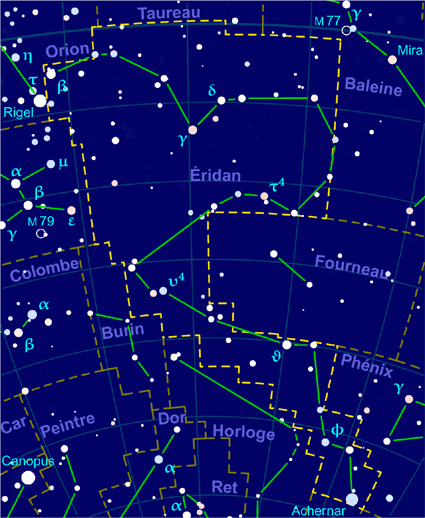 Carte pour la constellation Eridan Produite à l'aide du logiciel PP3 - Grum / Korrigan - Wikimedia Commons
